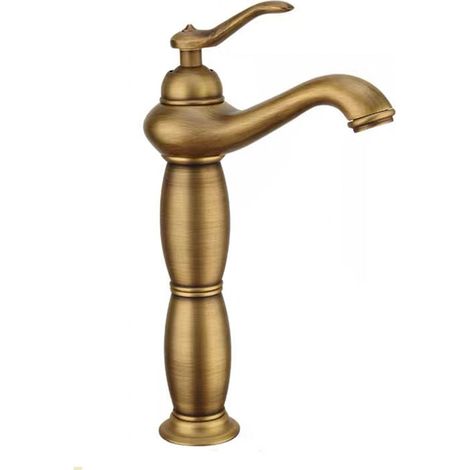 Robinet de salle de bain en bronze antique, cuivre massif et laiton, 24 cm (1/4)