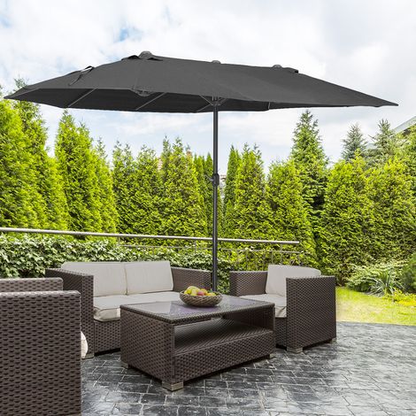 Outsunny Doppel-Gartenschirm 455x265x238 cm, großer Sonnenschirm mit Handkurbel, Sonnenschutz, Schwarz