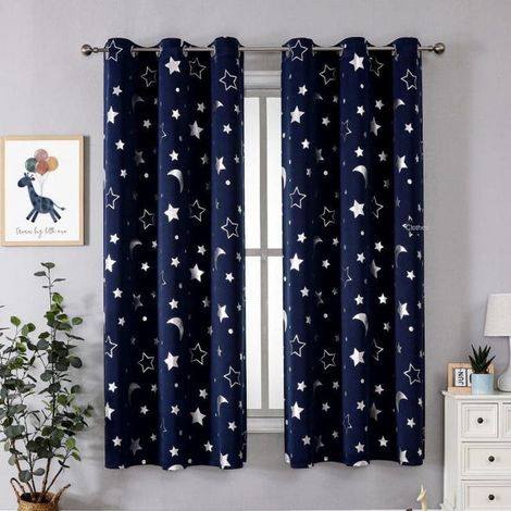 Rideaux occultants pour enfants avec lune et étoile pour chambre à coucher - Rideaux et rideaux découpés avec œillets pour chambre d'enfant - Rideaux (1/5)