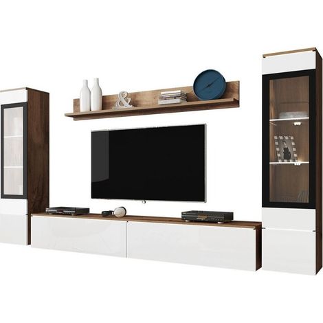Ensemble de salon Mirfivo 101, Chêne wotan + Blanc brillant