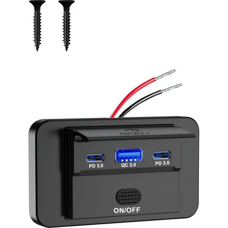 Prise USB 12V Montage en Surface Léger Double Port USB C 36W et QC3.0 18W pour Voiture, 12V/24V Panneau de USB Commande Prise Charge Rapide avec LED pour Voiture Marine Camion Camping-Car SUV (1/5)