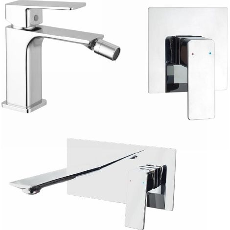 Ensemble mitigeurs lavabo encastré bidet sans vidage et douche encastrée mitigeur chromé Ingrid (1/4)