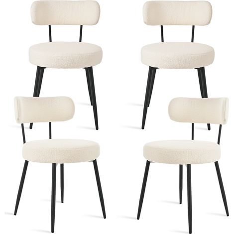 Bon Furni Tissu Bouclé Chaise de salle à manger Blanc Crème, Lot de 4, ergonomique, avec dossier segmenté, pieds réglables et charge 150kg (1/5)