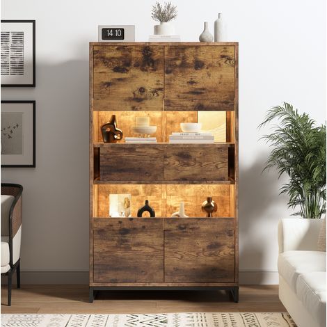Vitrine 80x40x138 cm noire effet bois en MDF avec LED, 2 tiroirs, portes acryliques et rangement 5 niveaux (1/5)