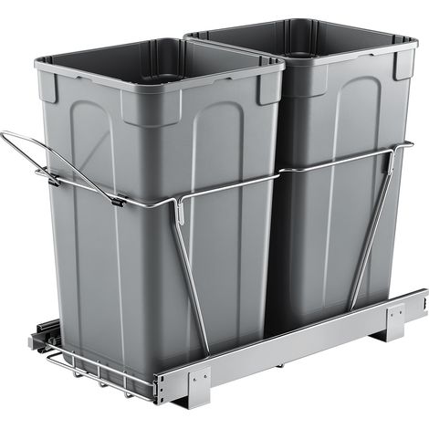 ausziehbarer Mülleimer 27 Qt + 27 Qt für Küchenschränke, doppelter Mülleimer unter der Spüle, untermontierter Abfallbehälter, mit robustem Vollauszug-Schiebesystem aus Metall & Griff (1/5)