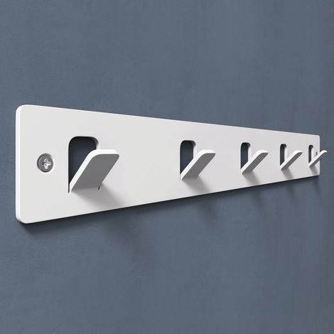 doporro Garderobenleiste mit 5 Haken, Wandgarderobe mit Garderobenhaken, Kleiderhaken Wand, Hakenleiste, selbstklebend oder zum Bohren, für Flur, Bad und Küche, weiß, Stalo-14 (1/5)