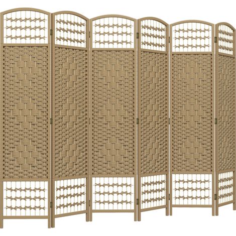 Paravent naturel 6 panneaux en corde et papier 160x170 cm pour décoration de chambre, séparation d'espace design sobre pour intérieur pratique et grand format