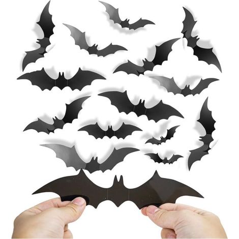 Lot de 60 décorations murales chauve-souris d'Halloween noir 4 tailles pour décoration de fête d'Halloween,intérieur ou extérieur (1/5)