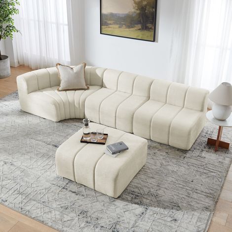 Divano angolare modulare 4 posti in ciniglia beige OKMYHOME (1/5)