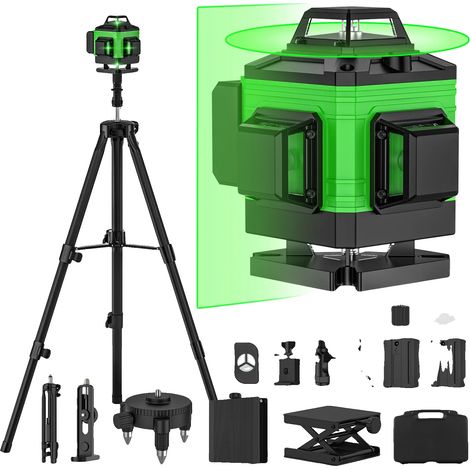 Laser-Nivelliergerät, Selbstnivellierungsfunktion, Stativkompatibel, 16 Linien mit Stativ (Kunststoffkoffer) (1/2)