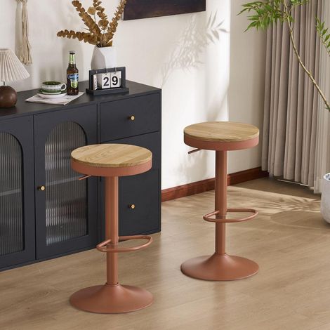 Barhocker 2er Set Holz höhenverstellbar schwenkbar mit Fußstütze Terrakotta Vintage (1/5)
