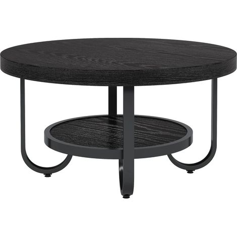 Table basse ronde à deux niveaux avec plateau 79 cm en MDF et piètement métal (1/5)