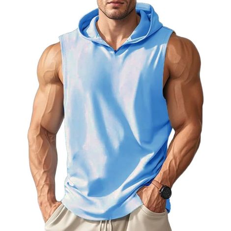 Men's Thin Hooded Fitness Tank Top - Quick Drying - Sleeveless - Black - Size M (1/5)