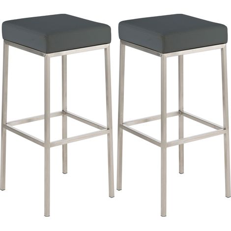 2er Set Barhocker Montreal Kunstlederbezug grau edelstahl (1/4)