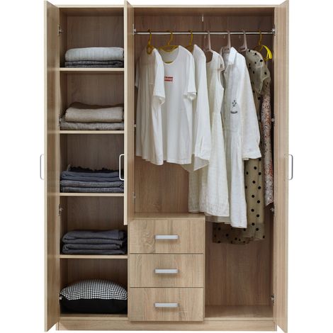 Armadio Guardaroba Bodolz con Cassettiera e Specchio 176 x 120 x 52 cm Effetto Rovere Sonoma [en.casa] (1/5)