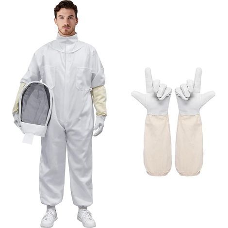 Completo da apicoltore, tuta da apicoltura multiuso con guanti da apicoltore, tuta da apicoltura in cotone bianco (XXL) (1/5)
