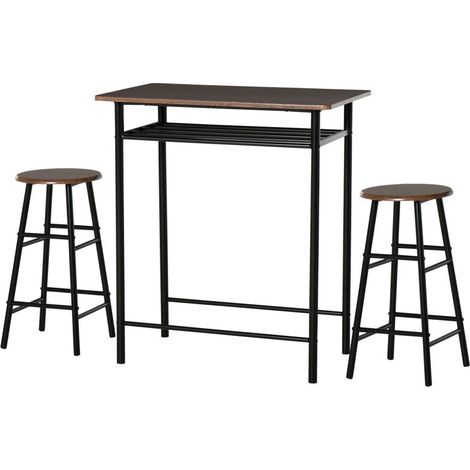 Ensemble Table de Bar avec Tabourets, Table à Manger Debout Naturel
avec 2 Chaises de Bar, Cadre en Acier, pour Cuisine, Salle à Manger et Salon (1/5)