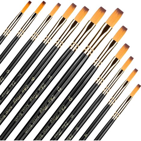 12 Pinceaux Acryliques pour Peinture Acrylique, Nylon Pinceau d'artiste Aquarelle, Set de Pinceaux à Poils pour Peinture à l'huile Pinceau Synthétique (Noir) (1/5)