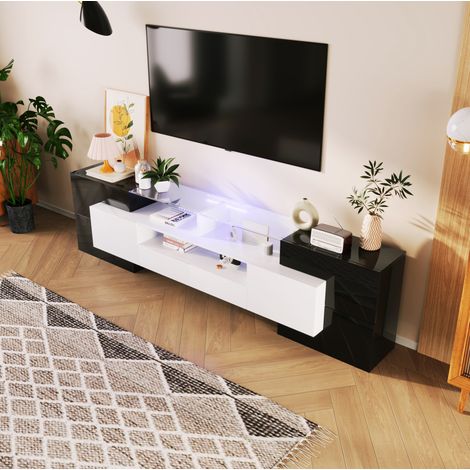 MEUBLIV meuble TV 200 x 35 x 60 cm noir et blanc – LED multicolore, rangement (1/5)