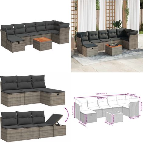 8-tlg. Garten-Sofagarnitur mit Kissen Grau Poly Rattan - Gartensorte - Gartenmöbelset - Outdoor Lounge Set - Rattan Sofa - Esstisch - Home & Living (1/5)