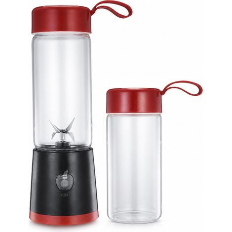 Blender Portable Électrique USB pour Fruits et Légumes, Gobelet en Verre, Rouge et Noir, 2 Gobelets (1/5)
