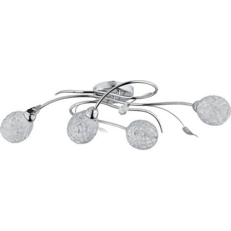 Alfa ORLEAN Glamour Chrome Ceiling Light 4xE14, 4 Crystal Shades, Modern Flush Mount Lamp for Living Room/Bedroom, Dimmable, Metal Frame, 22cm H, 83x43cm Indoor Fixture