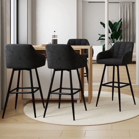 Lote de 4 taburetes de bar MADY con reposabrazos de terciopelo negro