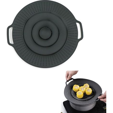 Spill Proof Silicone Lid - Heat Resistant, Silicone Boil Protection, Overflow Preservation, Thickened to Prevent Spills, Set of One (Black) (1/5)