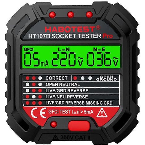 Testeur de tension HT107 Pro : détecteur de polarité et de phase de la prise secteur (prise américaine). (1/4)