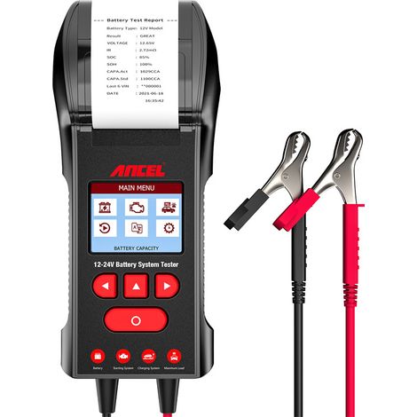 Testeur de batterie ANCEL BST600 12V/24V avec imprimante – Analyse CCA, résistance interne, durée de vie, capacité 85-90Ah, rapport papier pour atelier auto poids lourd (1/5)