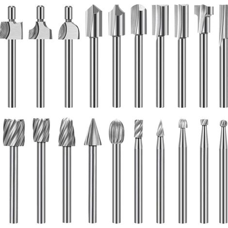 Fräserset 20-tlg Schnitzfräser HSS 3 mm Schaft für Holz (1/5)