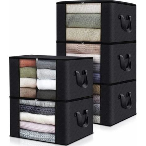 Sac de Rangement - Non-tissé - Lot de 5 - 60 x 43 x 35 cm - Capacité 90L - Poignées Renforcées (1/4)