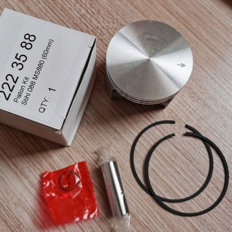 60-mm-Kolbensatz inklusive Kolbenringen zur Reparatur der Kompression bei STIEL MS880/088 Hubraum-Kettensägen. (1/2)