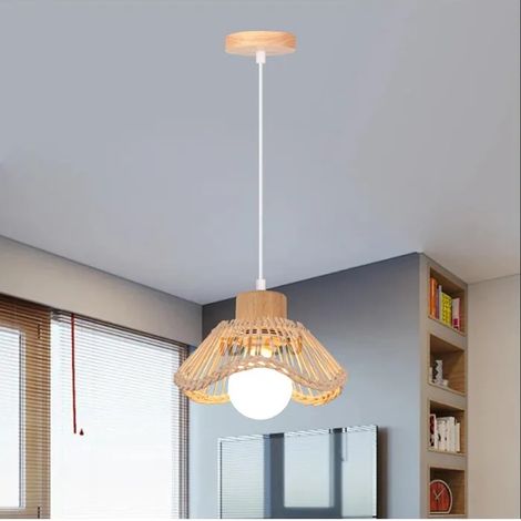 Lustre Suspension Moderne,Lampe Plafonnier Industriel Abat-jour en Bambou Rotin E27 Luminaire Style Bohème pour Salon Chambre (1/5)