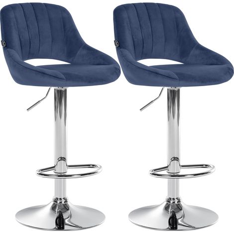 Lot de 2 tabourets de bar Milet en velours Bleu Métal chromé