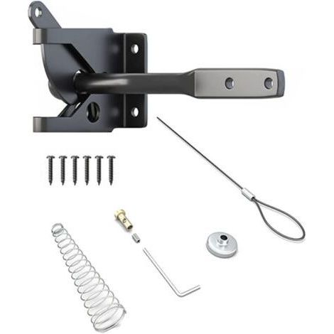 Verrou de porte jardin, loquet gravité automatique - Verrouillage portail en fer à ressort, avec réglable Câble pour clôtures métalliques jardin Noir 11.6x6x4.3 (1/4)