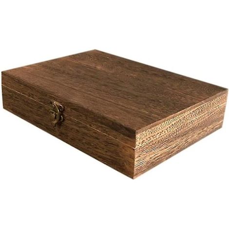 Boîte en bois avec couvercle, boîte de rangement plate vintage décorative, boîte à bijoux, porte-bijoux pour la maison ou le bureau, marron (1/4)