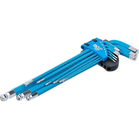 Bgs Technic – Jeu de 9 clés mâles BTR 6 pans – Côtes impériales US – Acier chrome-vanadium – Longueur jusqu'à 230 mm – Support plastique inclus