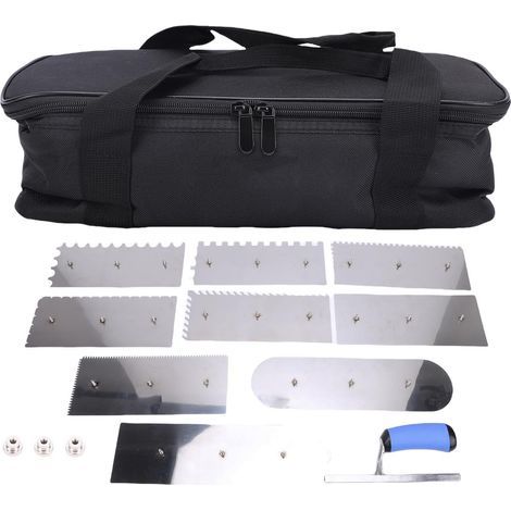Set of 9 stainless steel notched trowels – Interchangeable – For floor/wall tiling (1/5)