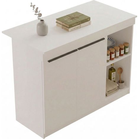 Isola da Cucina Corsico, Mobile Dispensa 2 Ripiani, 2 Ante, 4 Vani, 120x60x88h cm Bianco