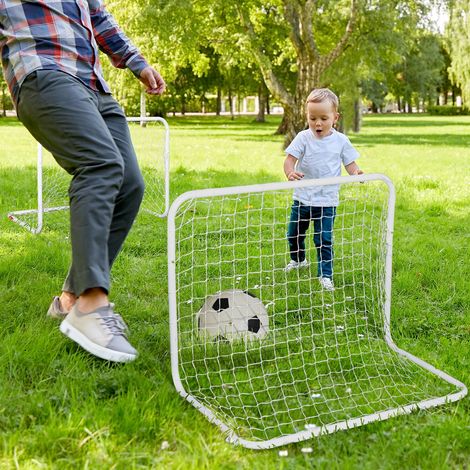 Set de 2 Porterías de Fútbol con Red y Balón para Niños y Adultos, Juguete Deportivo para Exterior Jardín con Inflador, de Acero y Poliéster, 78x46x56 cm, Blanco (1/4)