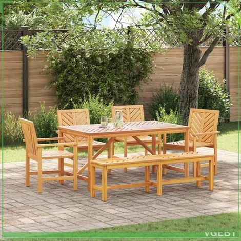 Ensemble de salle à manger pour jardin - 7291712413568 - Bois d'acacia massif - 6 personnes - Finition huilée (1/5)