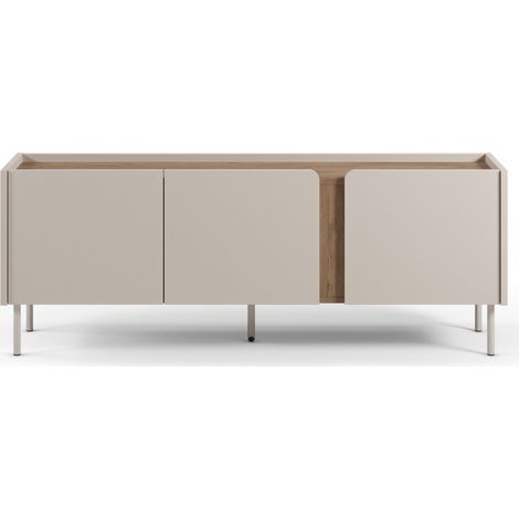 Drawer – Meuble TV 3 portes en bois mélaminé et métal – Dimensions L140 x H53 x P35 cm – Style contemporain scandinave – Pieds cylindriques 14 cm (1/5)