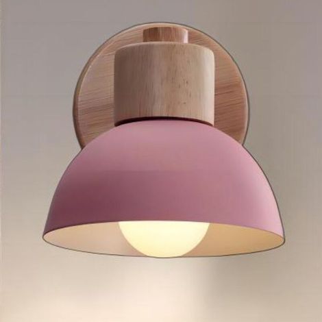 – Applique murale vintage rétro E27 en bois – Lampe de chevet pour chambre, salon, escalier, couloir – Design industriel rose (1/5)