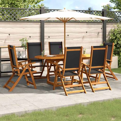 Ensemble repas de jardin 7 pièces extensible en bois d’acacia et textilène noir - PANGIVO (1/5)