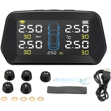 Système de surveillance de la pression des pneus (TPMS) pour voiture, capteur solaire externe, alarme de pression des pneus, contrôle de la roue de secours (1/5)