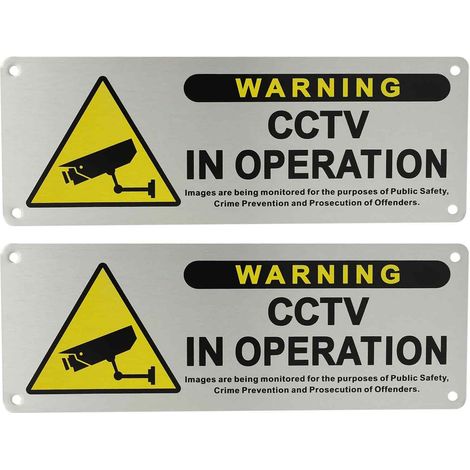 2 panneaux de surveillance CCTV, 25 x 9 cm, aluminium brossé, autocollants, avec icône caméra, pour portes murs fenêtres intérieur extérieur (1/5)