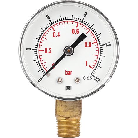 Manomètre, filetage de manomètre mécanique fiable à double échelle en laiton 50mm 1/4 BSP pour carburant Air mazout gaz eau(0-15psi 0-1bar) (1/5)