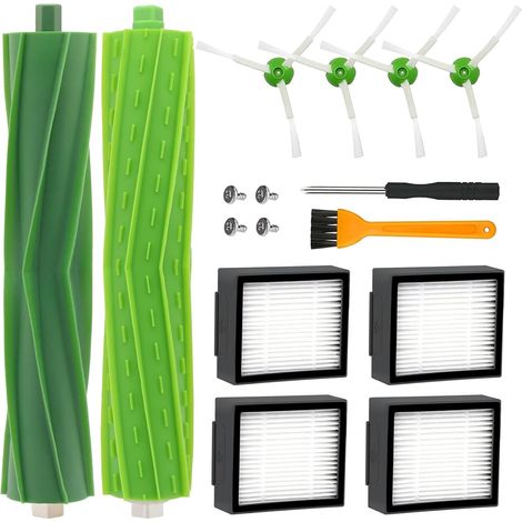 Replacement Kit for Robot Vacuum Cleaner – 4 Filters, 4 Side Brushes and 2 Central Rubber Brushes – Compatible with Common Models (1/4)