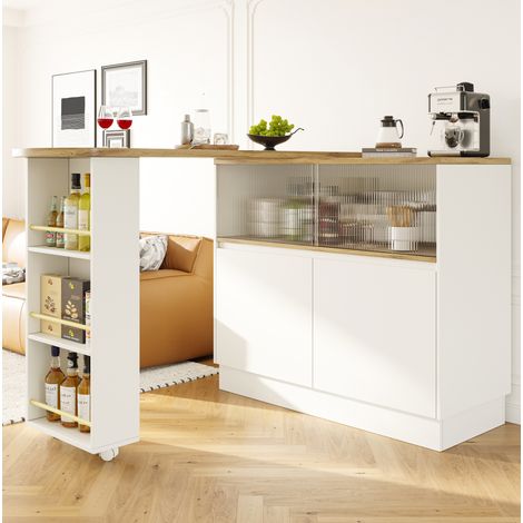 Mobile bar in MDF bianco 90 x 45 x 100 cm, rotazione 360° (1/5)
